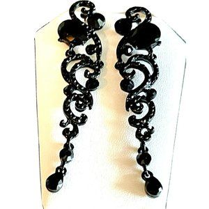 Black Earrings Black Jewelry Long Dangle Rhinestone Earrings Halloween Jewelry